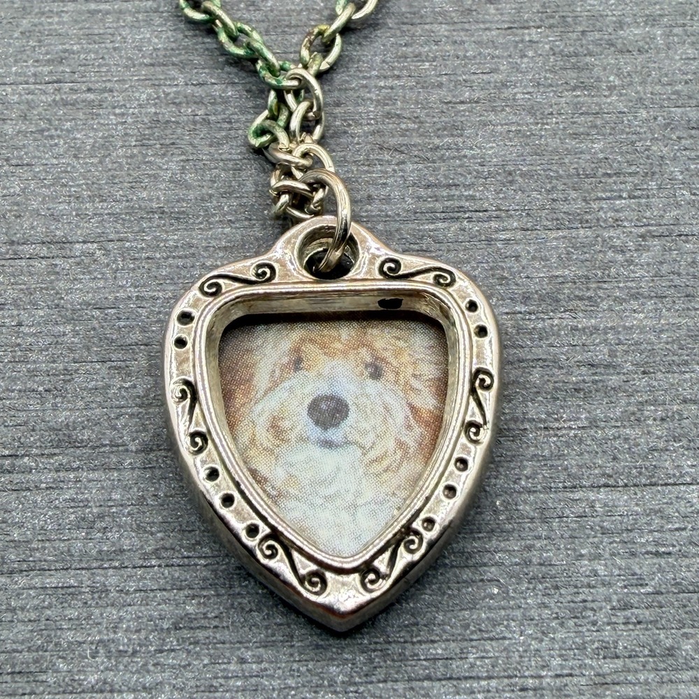I Love My Dog Photo Frame Pendant Necklace Silver Tone Heart Pet Lover Jewelry